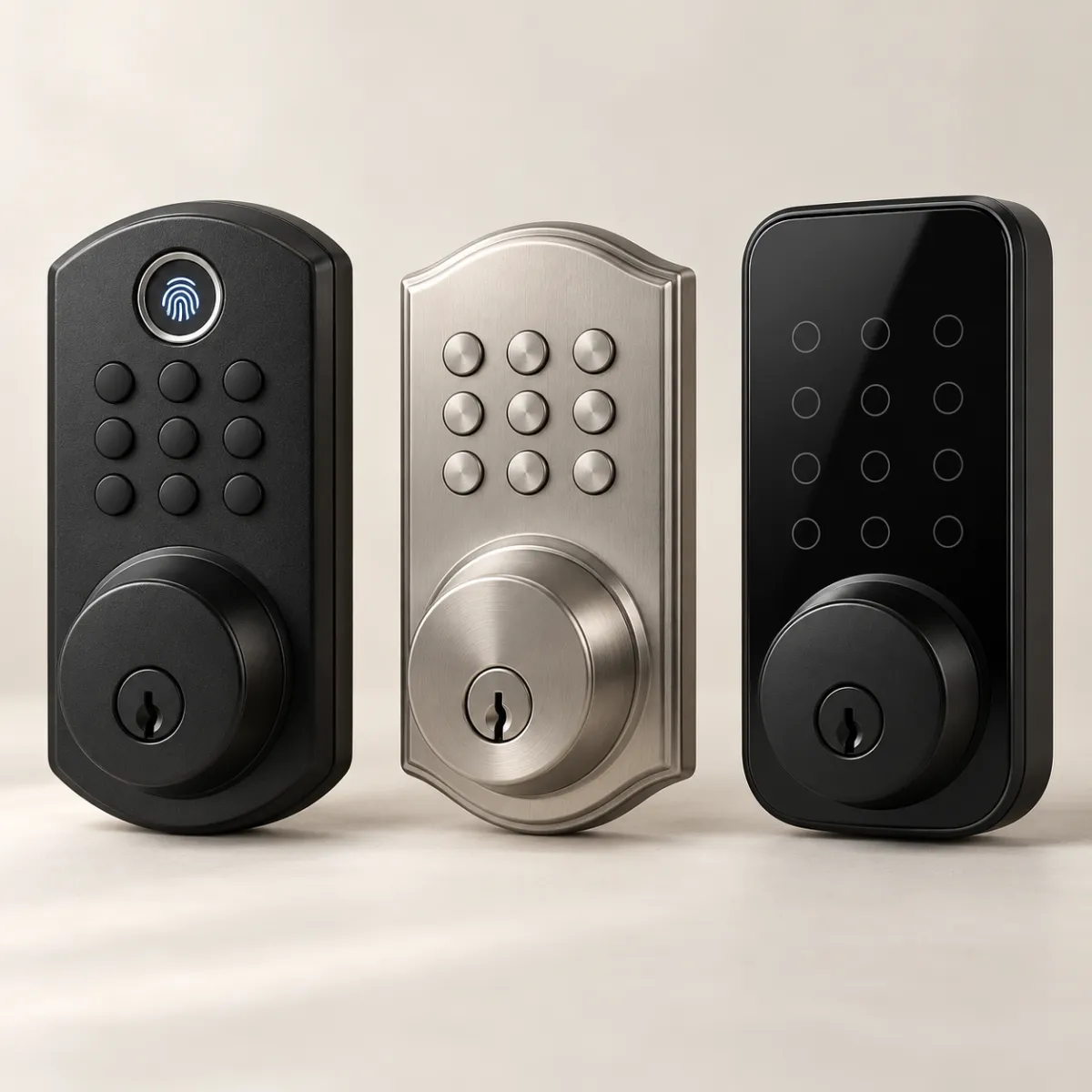 Comparison of fingerprint keypad deadbolt, budget keypad lock and WiFi smart deadbolt