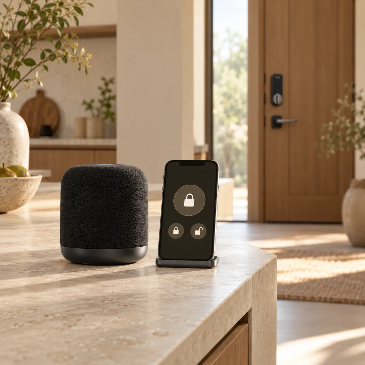 Smartphone lock app and smart speaker controlling a WiFi fingerprint smart lock